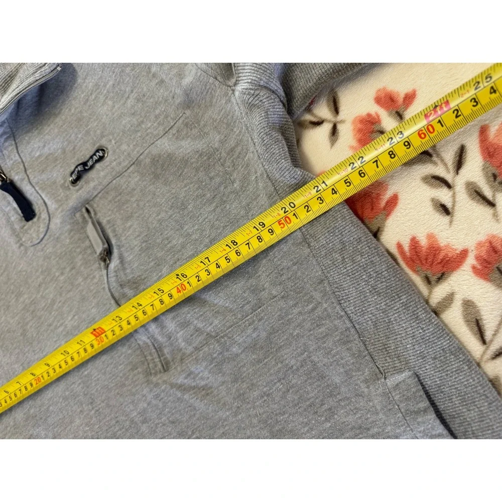 Pepe Jeans London Mens Large Gray Quarter Zip Pullover Stripe Sleeve Sweatshirt